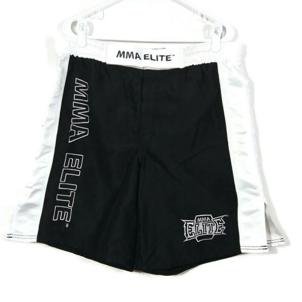 MMA Elite Men's Logo Spellout Board Shorts Swim Trunks White /Black Fit Size 36"